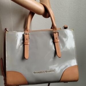 Dooney & Bourke Glossy Gray and Tan Satchel
